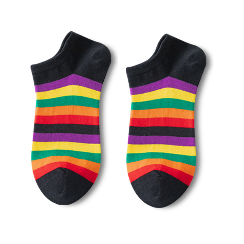 Glad Xvan 5 Pairs Candy-colored Rainbow Stripes Colored Cotton Socks Shallow Mouth Boat Socks